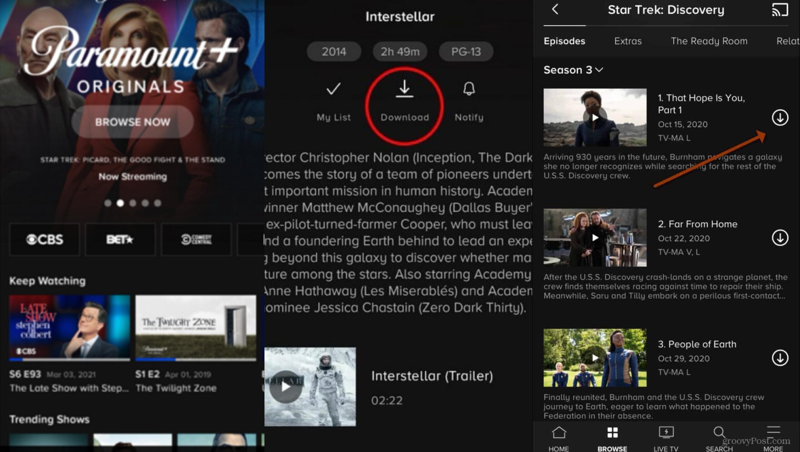 Mobile download steps on Paramount Plus