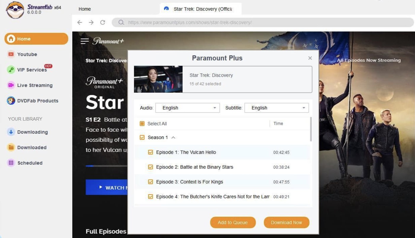 StreamFab download settings for Paramount Plus