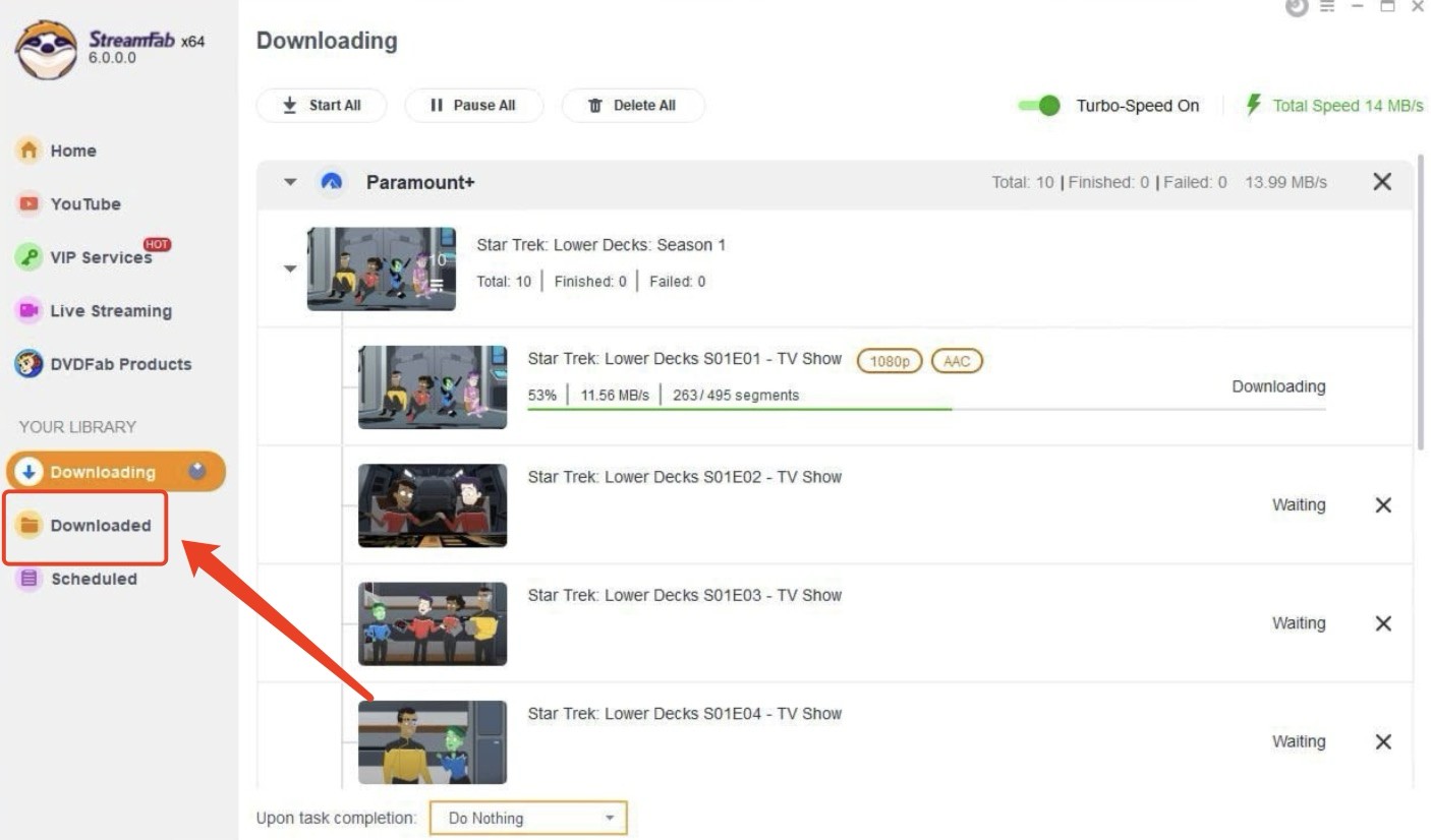 StreamFab download management interface