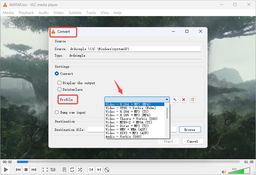 VLC conversion interface