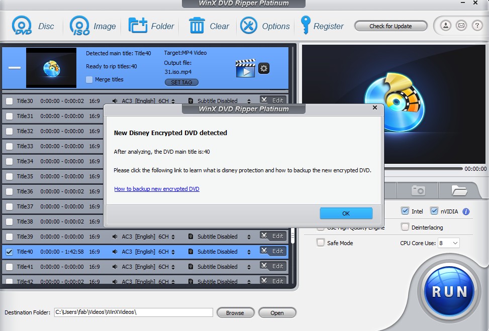 WinX DVD Ripper interface
