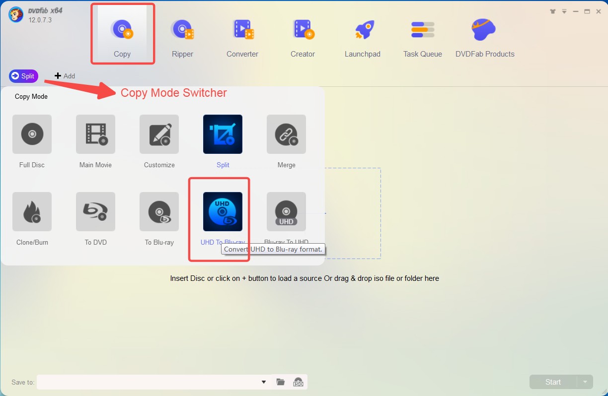 :Switching to UHD conversion mode