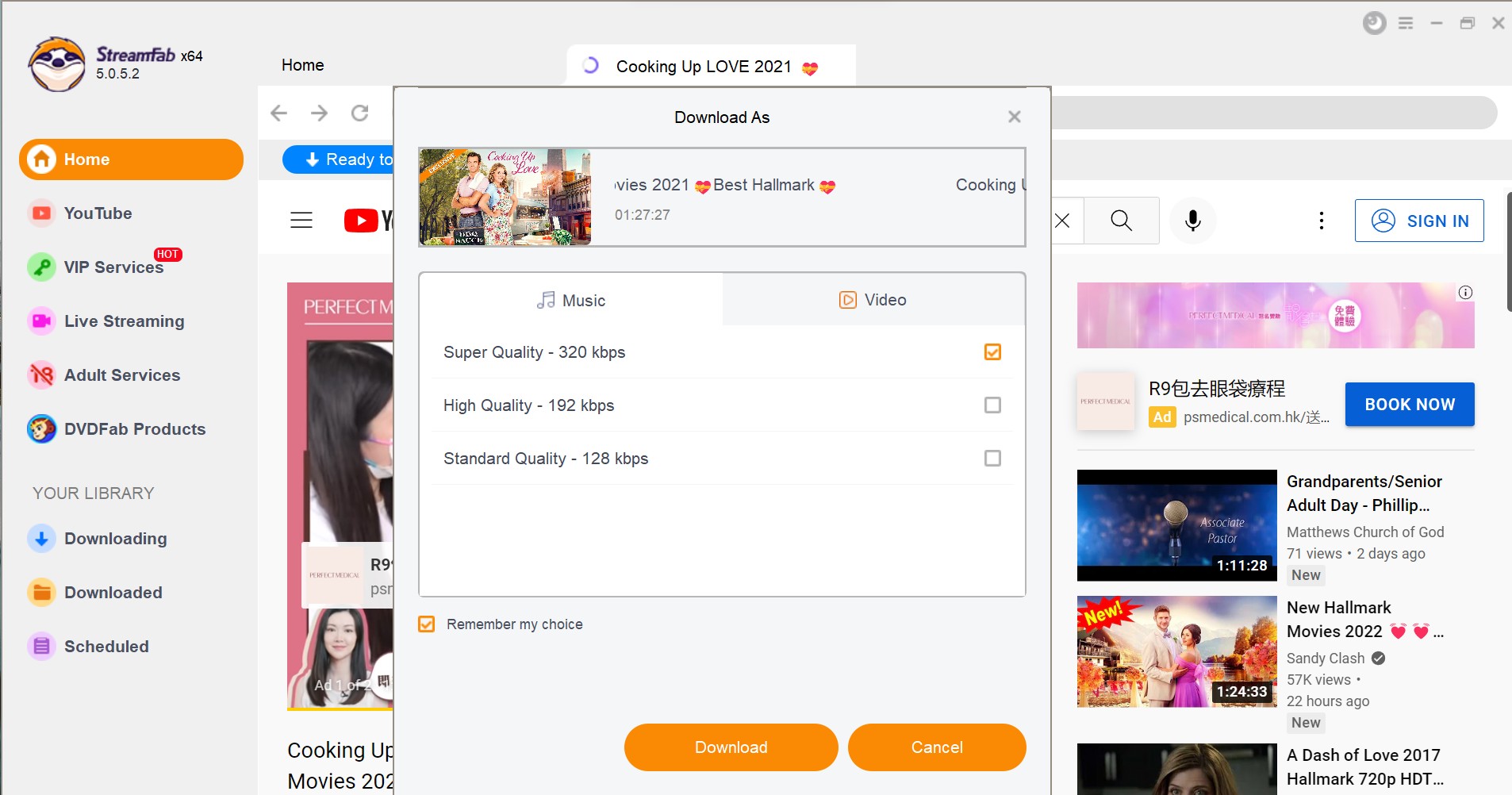 ClipGrab Alternative: StreamFab download customization popup showing 8K option