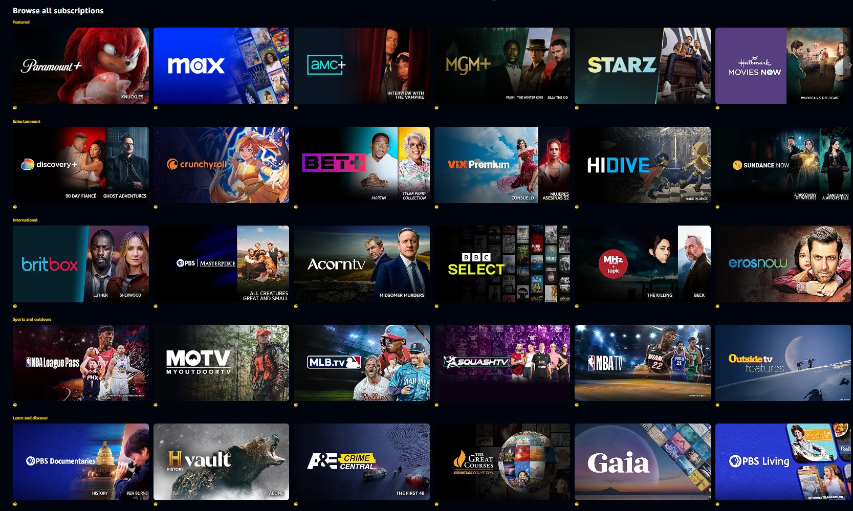 Amazon prime supported channels