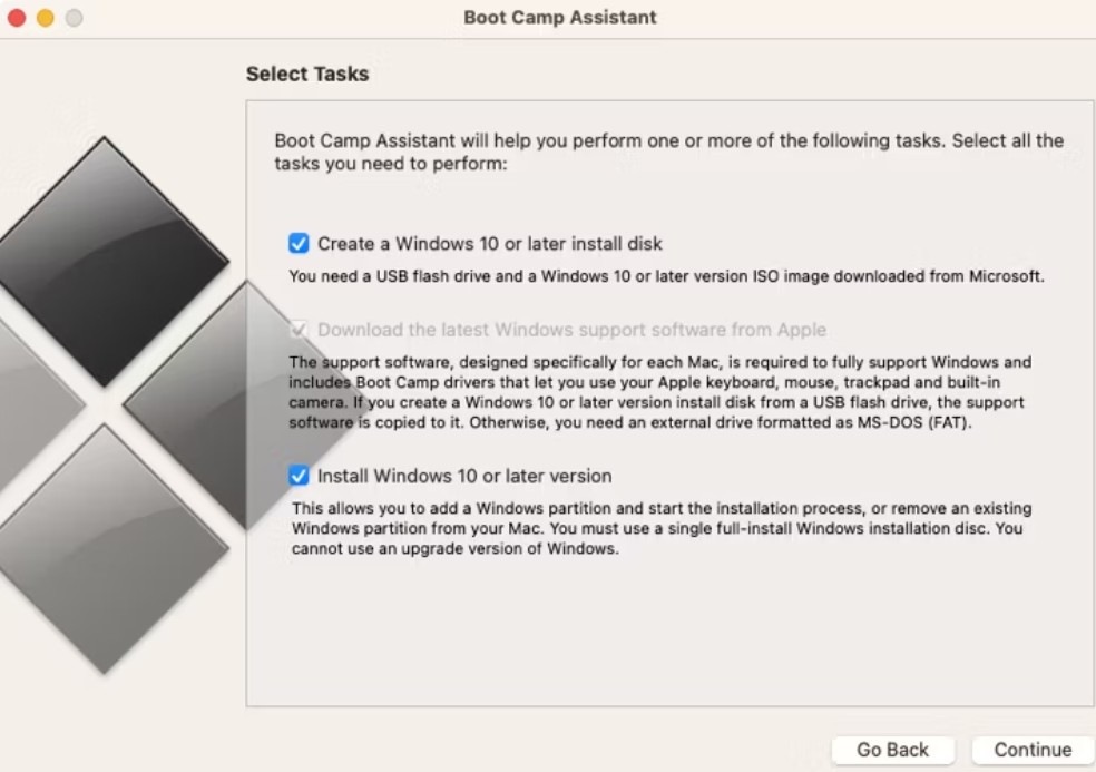 Boot Camp installation interface