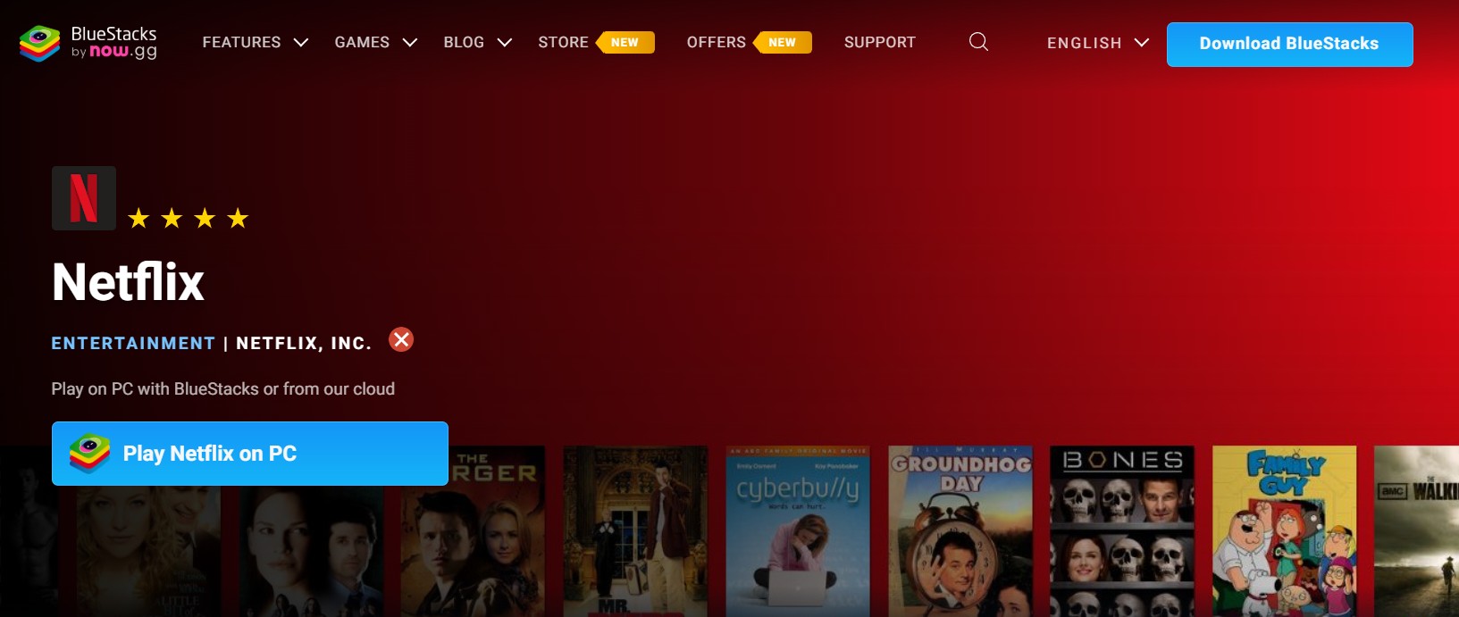 BlueStacks running Netflix mobile interface