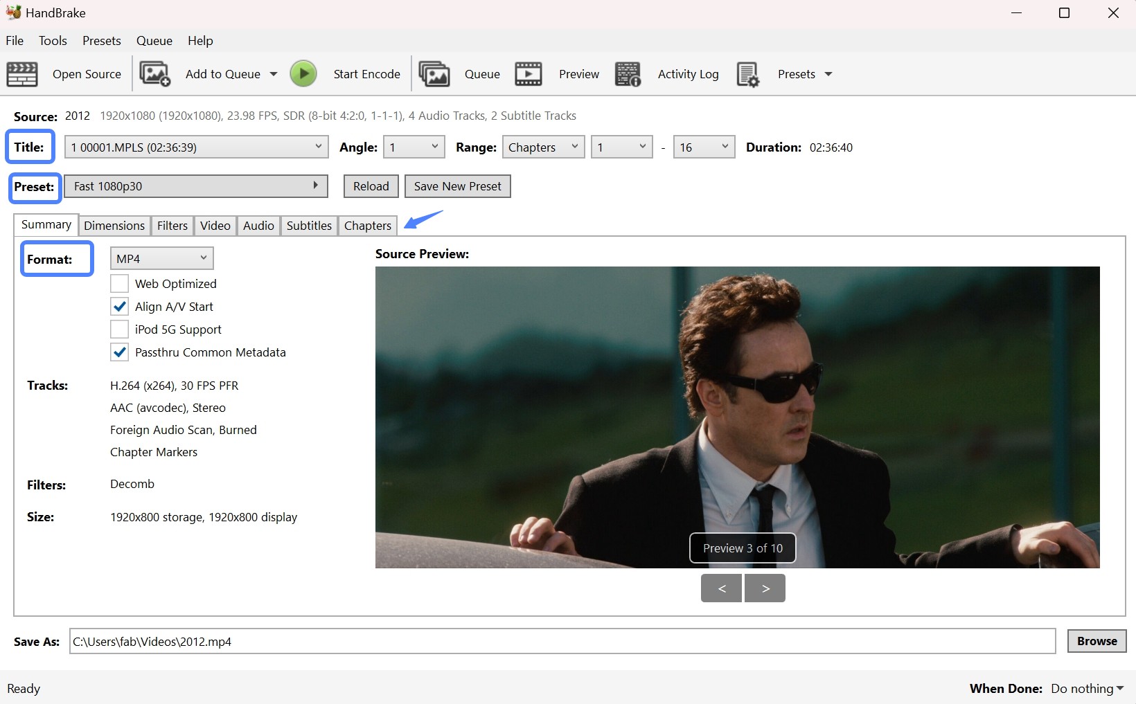 Choosing presets in HandBrake