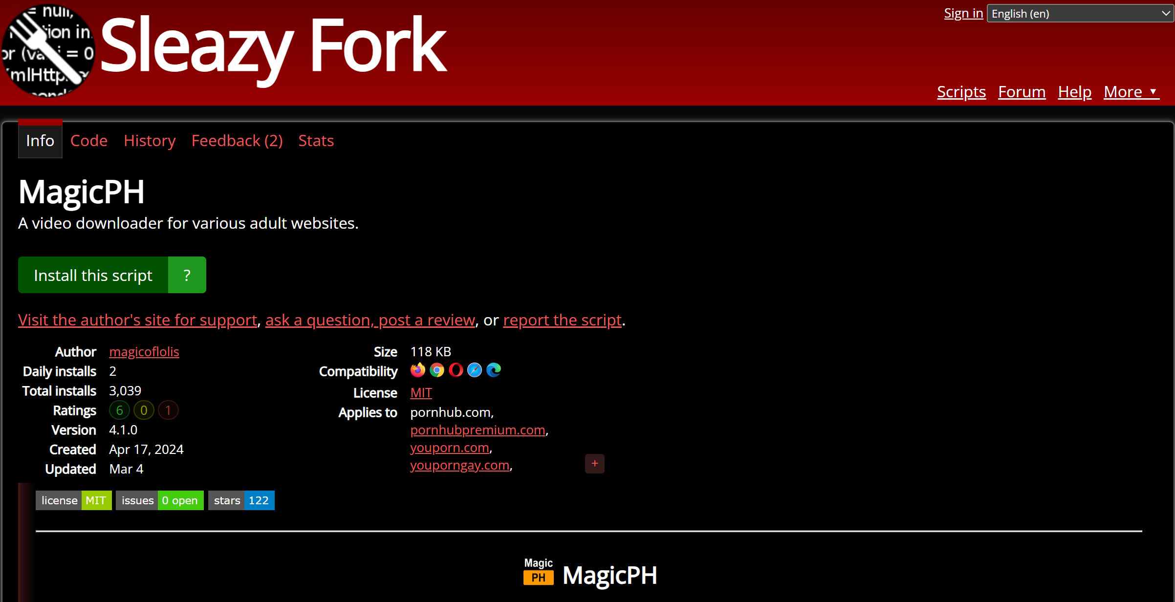 MagicPH download button appearing on a YouPorn video page