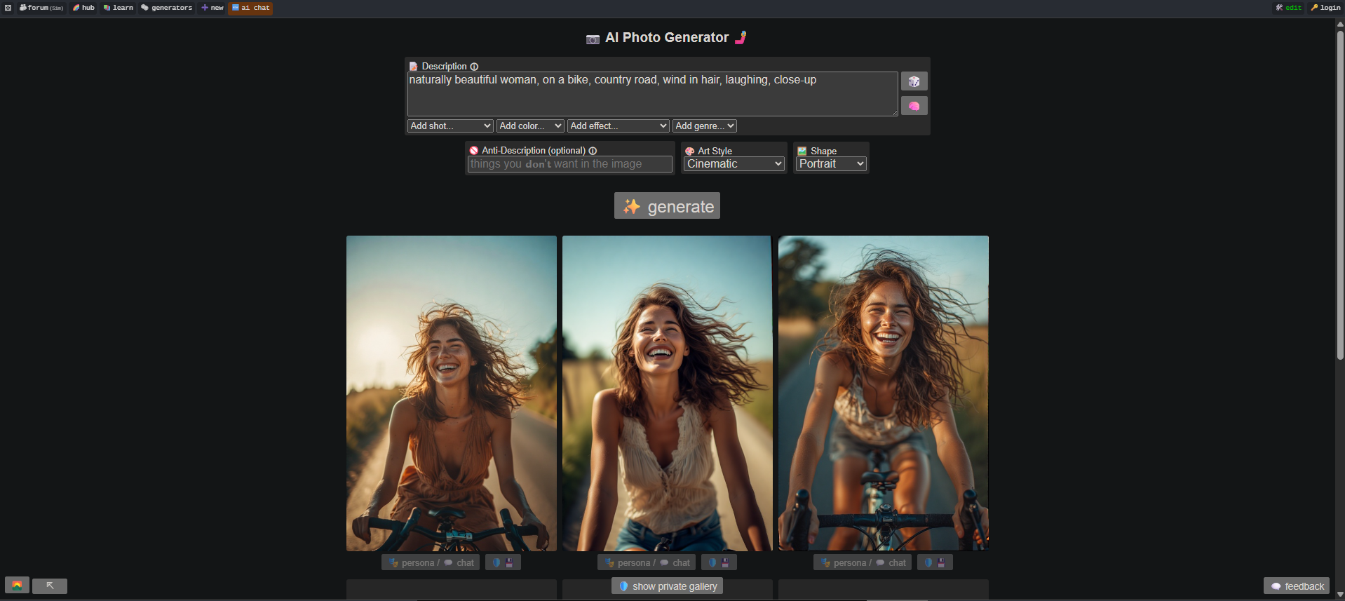 Generating an image with AI in Perchance image generator