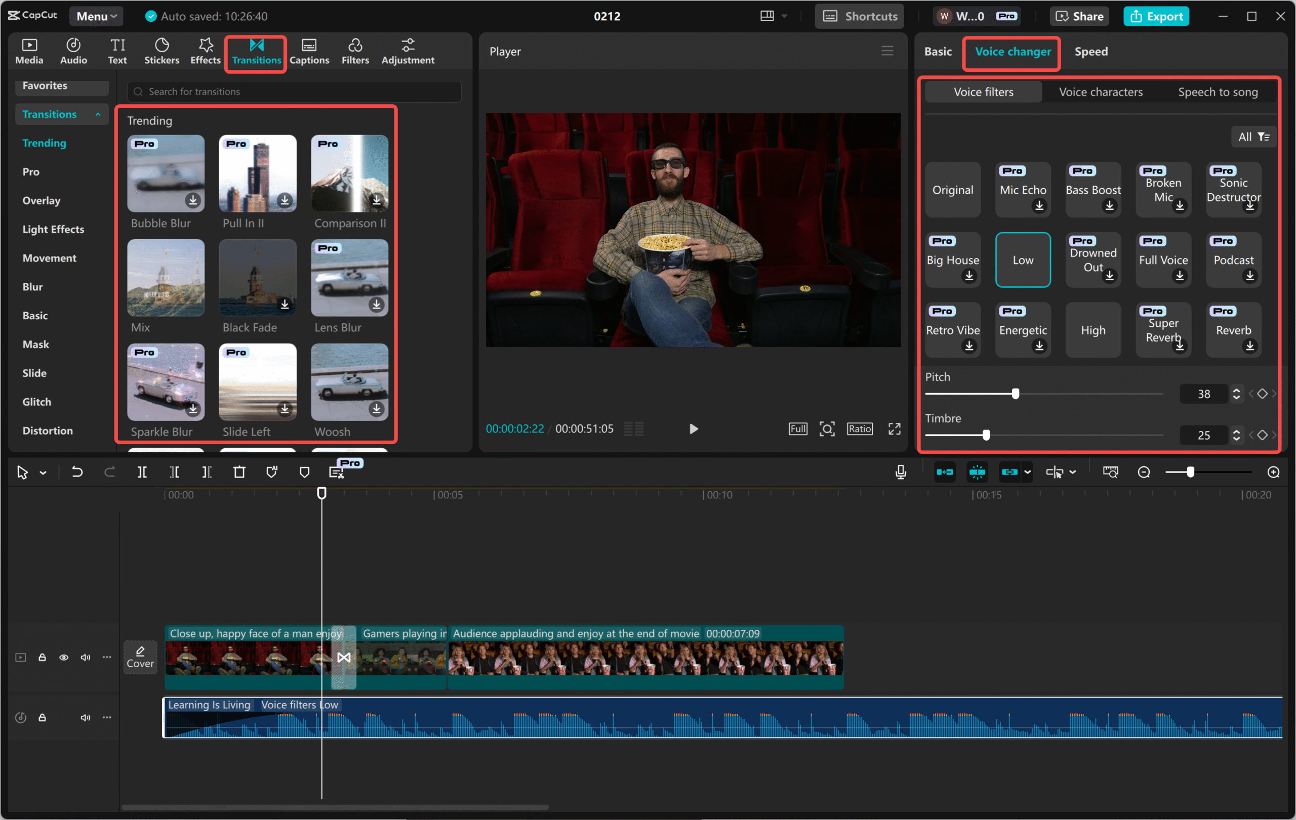 Editing a YouTube movie recap in the CapCut desktop video editor