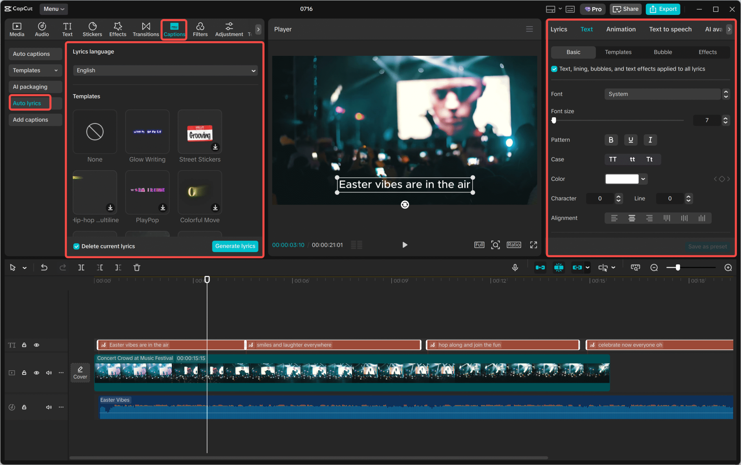 Add Easter Hallelujah lyrics and edit the video