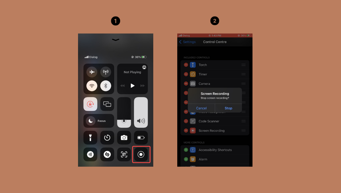 Open the control center and record your screen