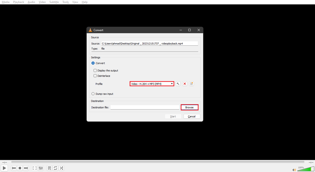Change video output format
