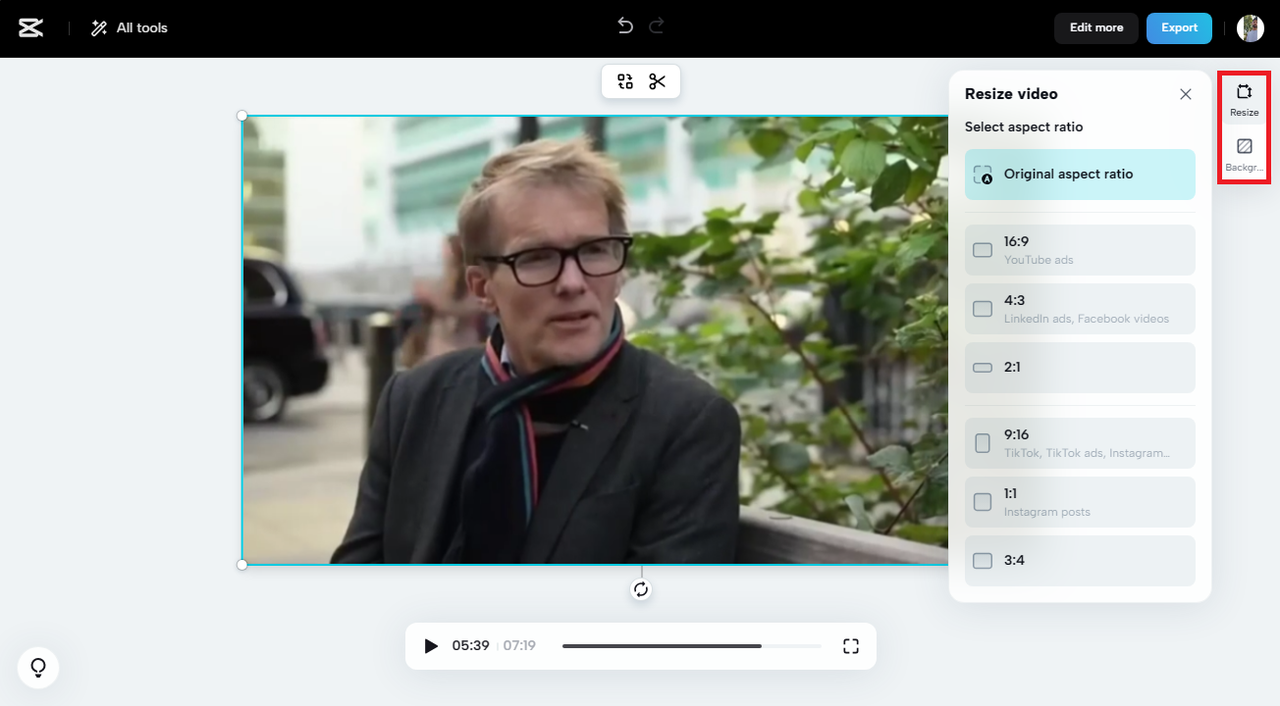 Choose aspect ratio