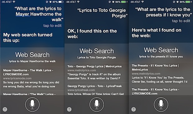 Lyrics by words search with Siri