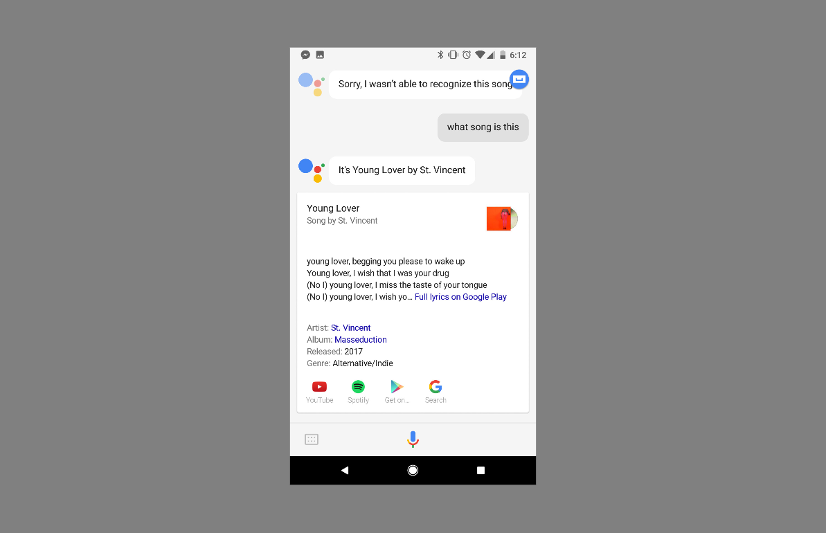 Song lyrics by word search with Google Assistant
