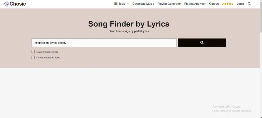 Song finder by lyrics on Chosic