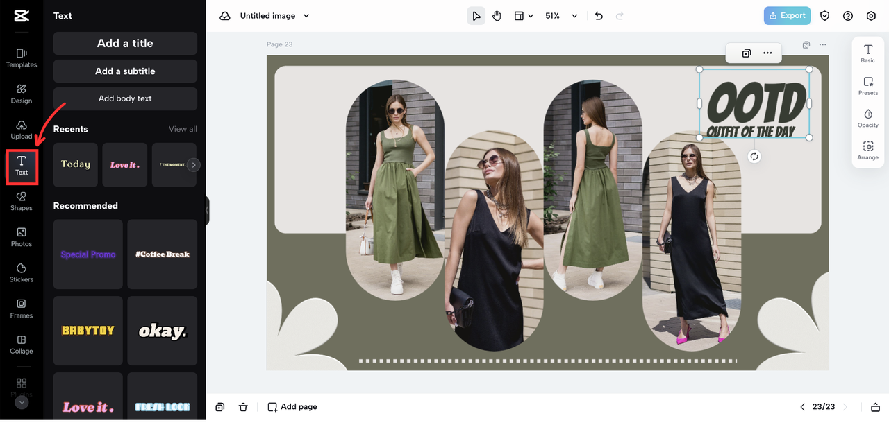 CapCut online text feature
