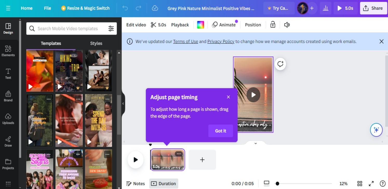 Video editing features of Canva