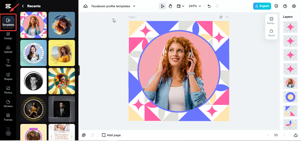 CapCut Online's facebook profile picture templates