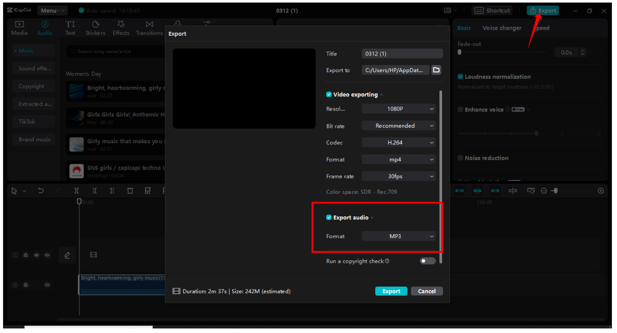 Export and save