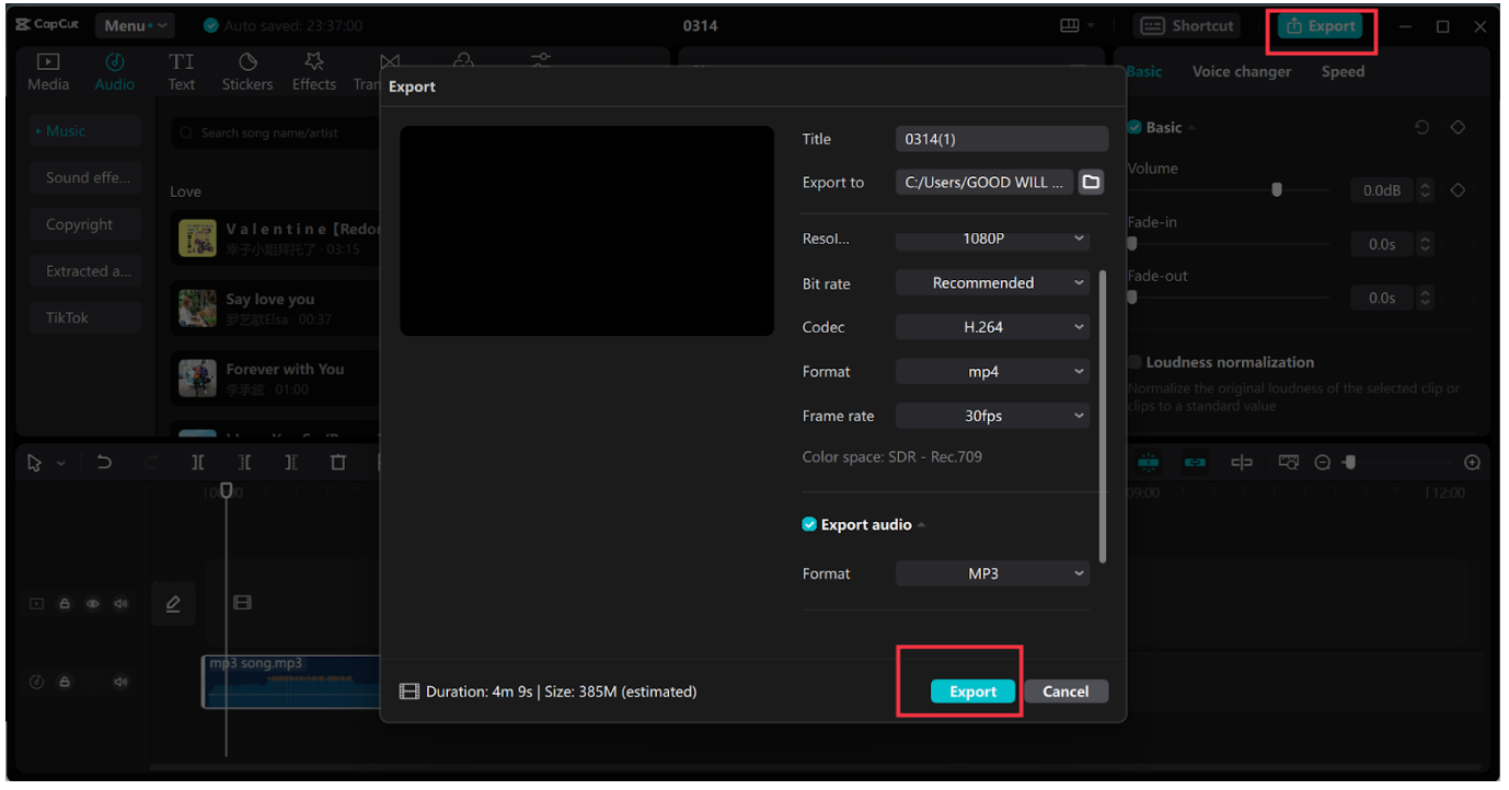 Export and save
