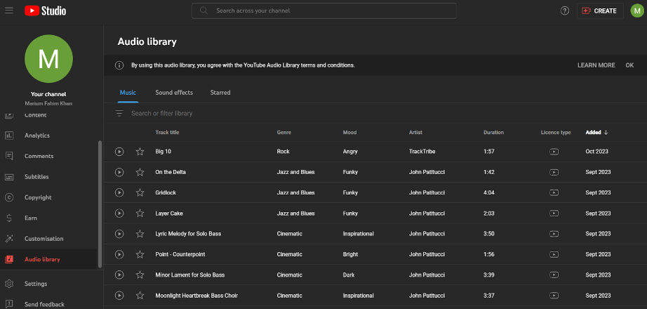 YouTube Audio Library
