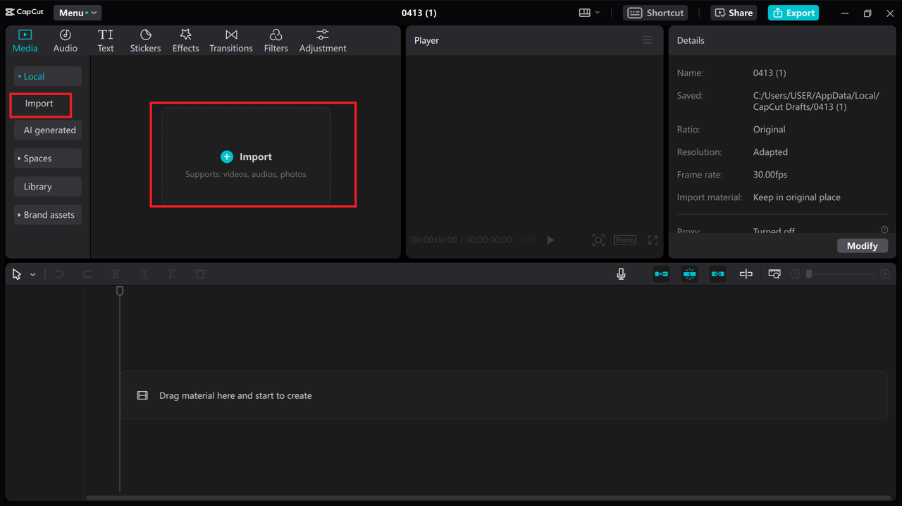 Import audio to CapCut Desktop