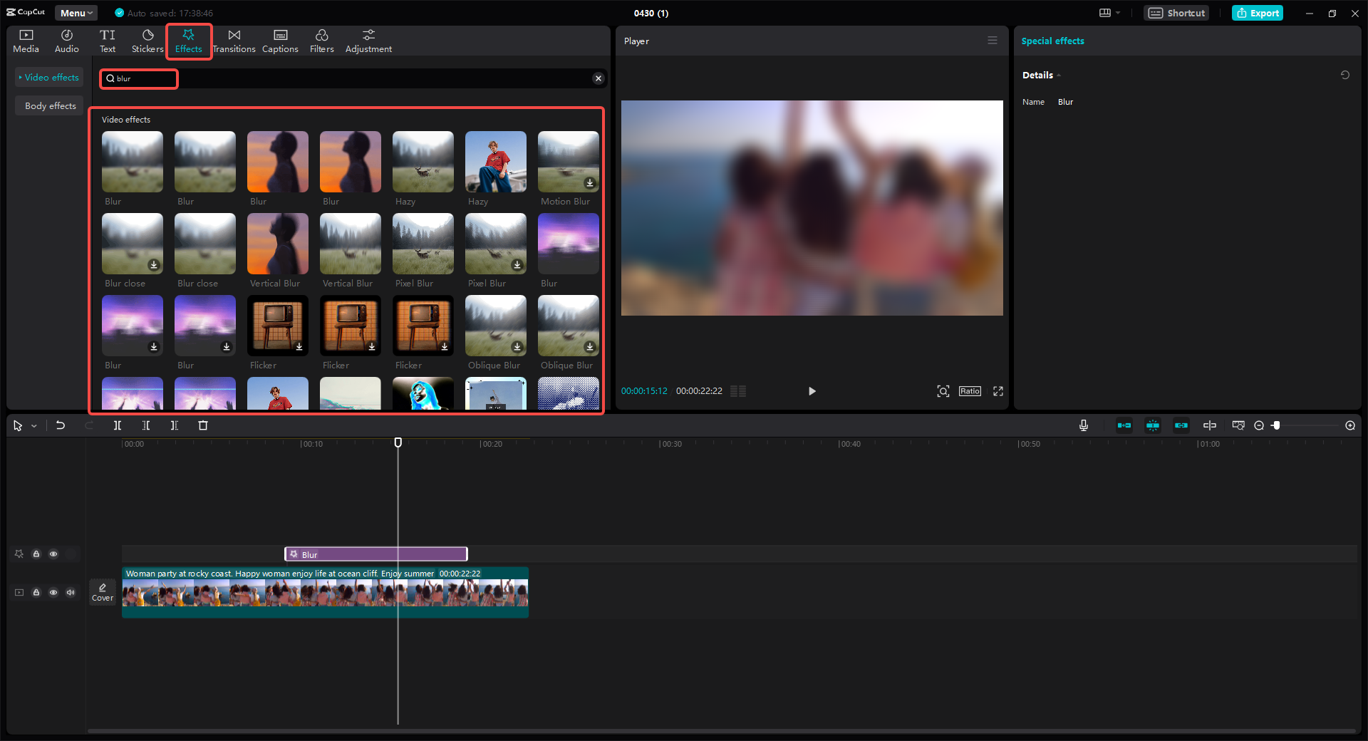 Add blur effects to video