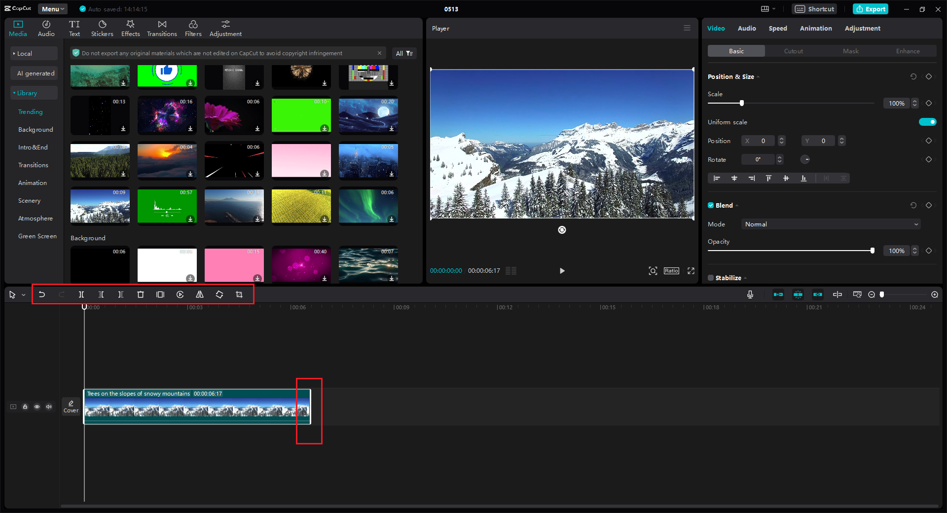 Trimming video in CapCut