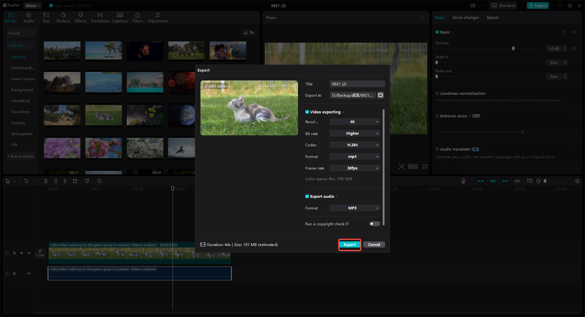 Export the file