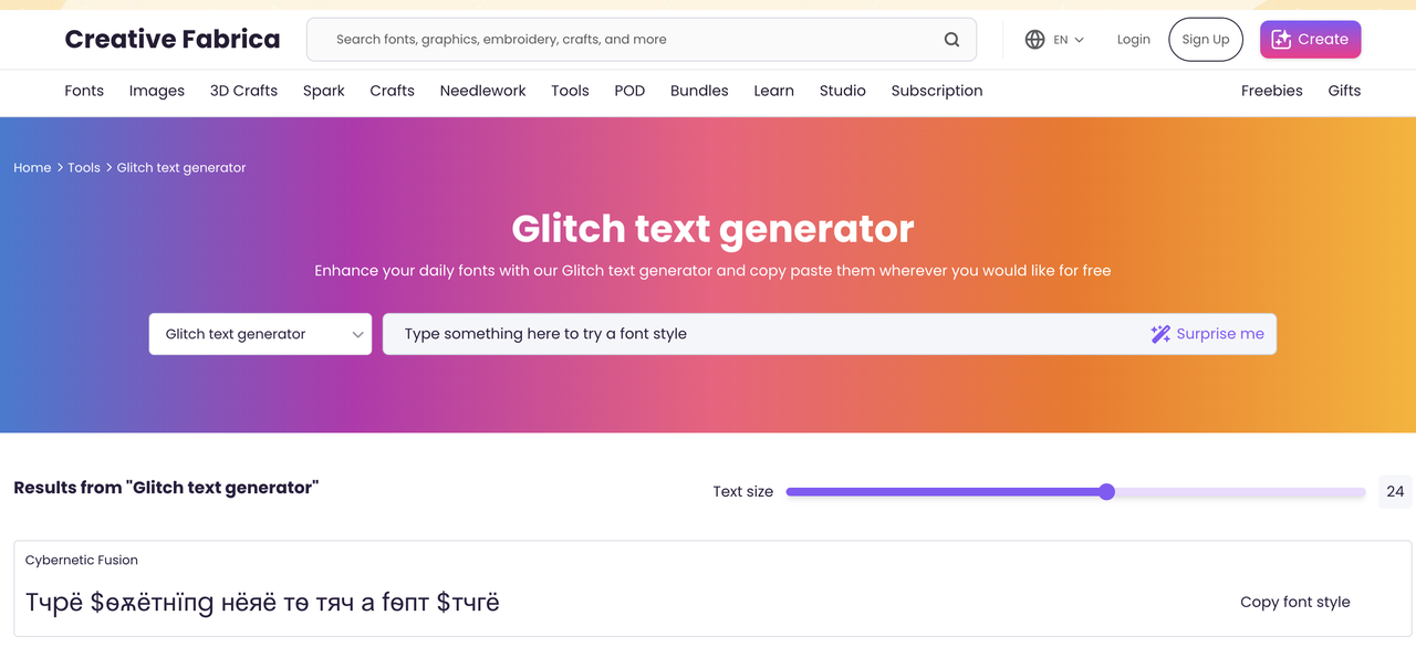 Creative Fabrica glitchy text maker