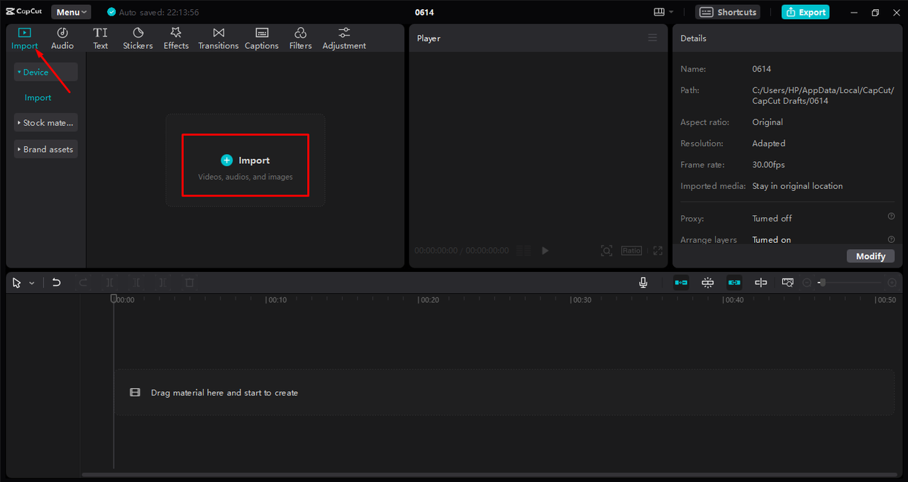 Uploading video containing subtitles in the CapCut desktop video editor