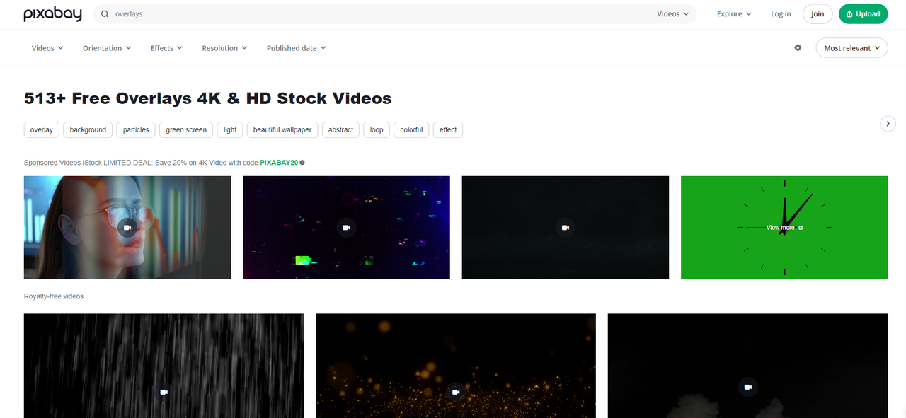 Pixabay provides the best effect overlay videos for the project