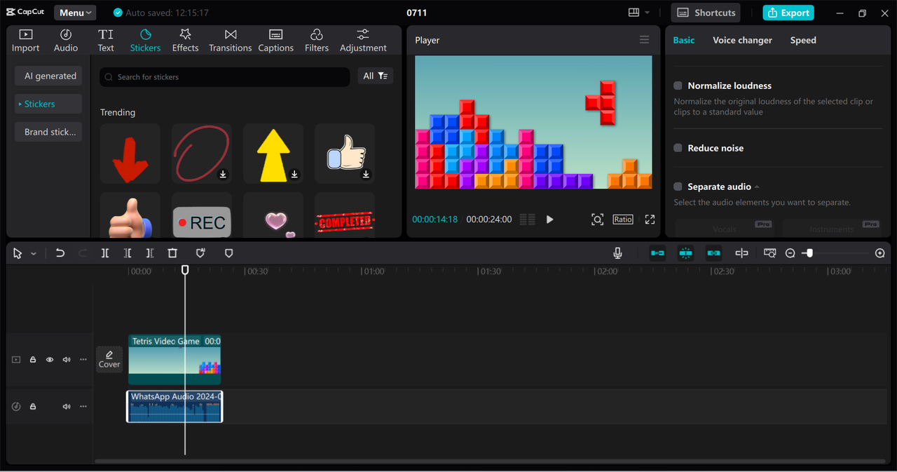 Editing interface of the CapCut desktop video editor - best MP3 audio trimmer