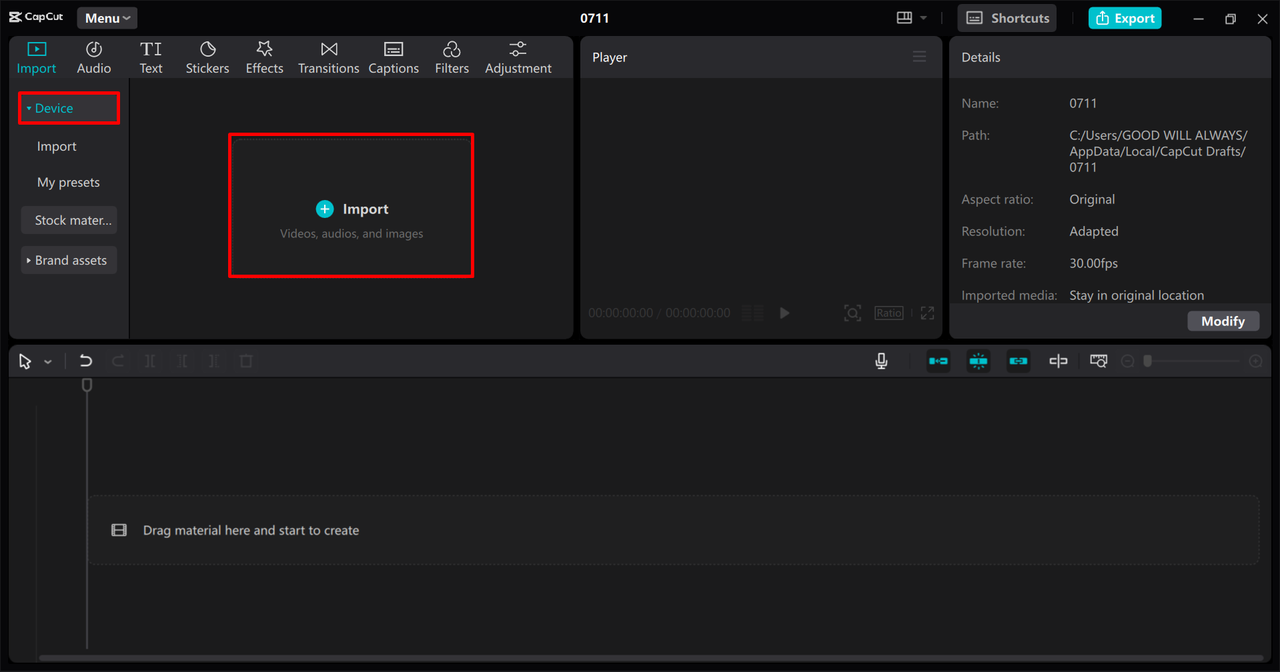 Importing audio to the CapCut desktop video editor