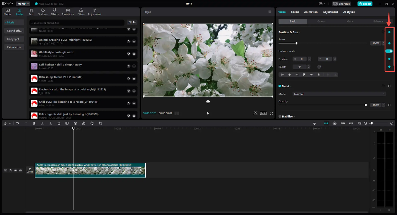 a keyframe in CapCut