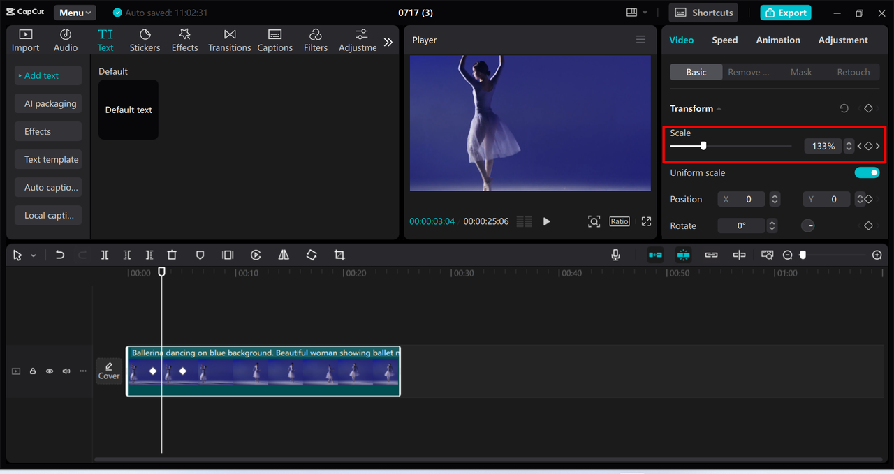 Interface showing scale Keyframes in CapCut PC