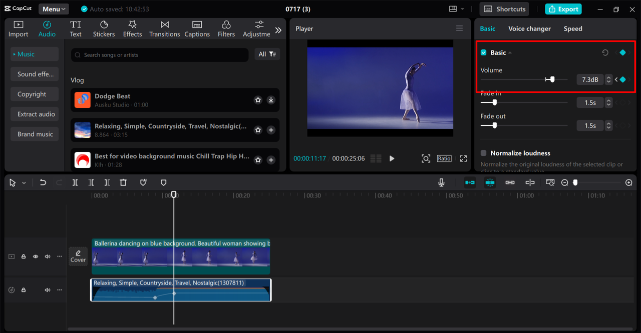 Interface showing audio Keyframes in CapCut PC