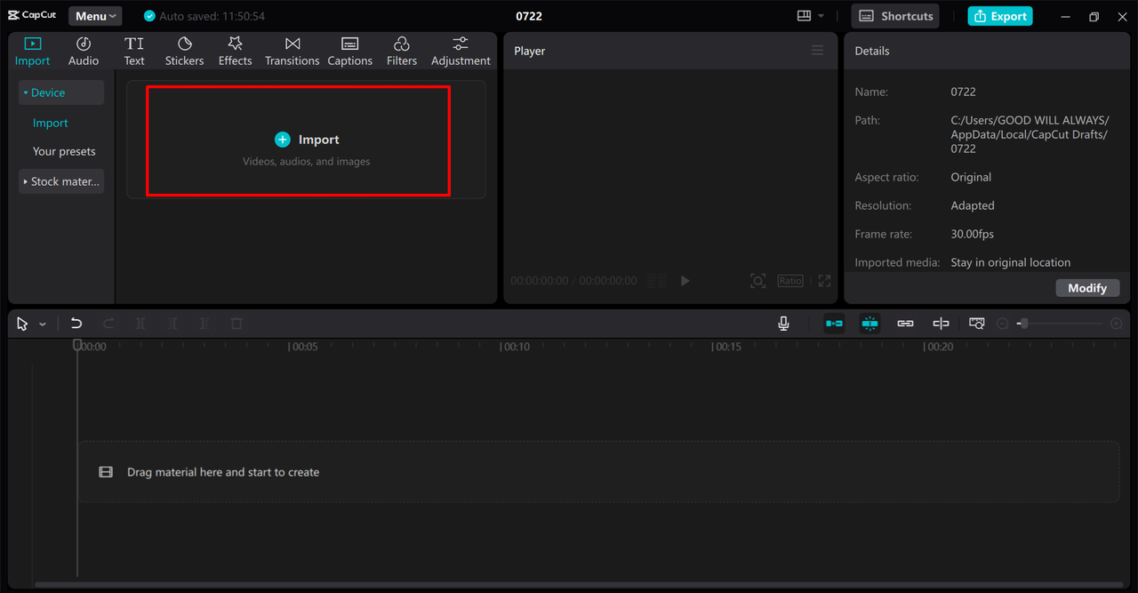 Importing video in the CapCut to remove the background