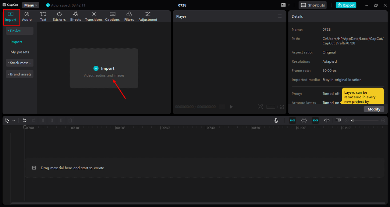 Uploading video to remove object in the CapCut desktop video editor