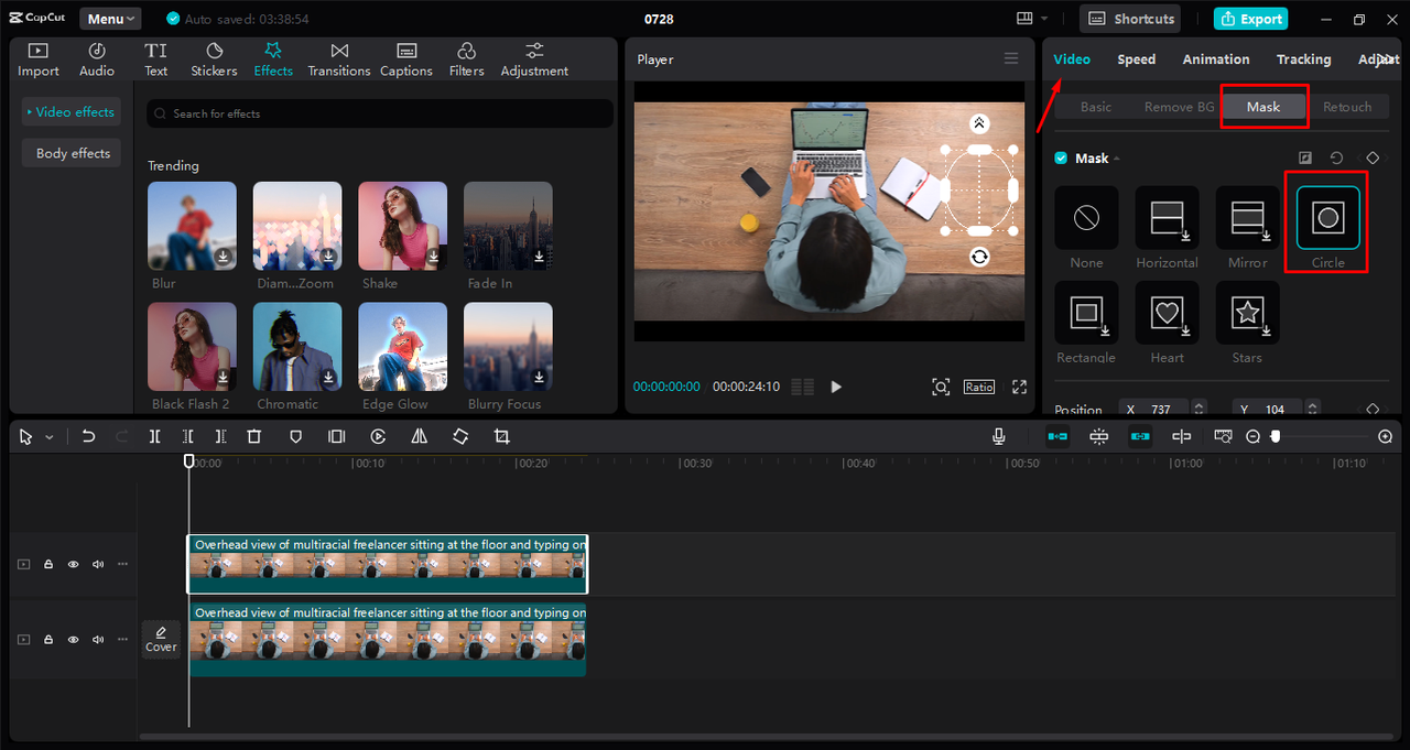Removing an unwanted object from a video by masking it in the CapCut desktop video editor