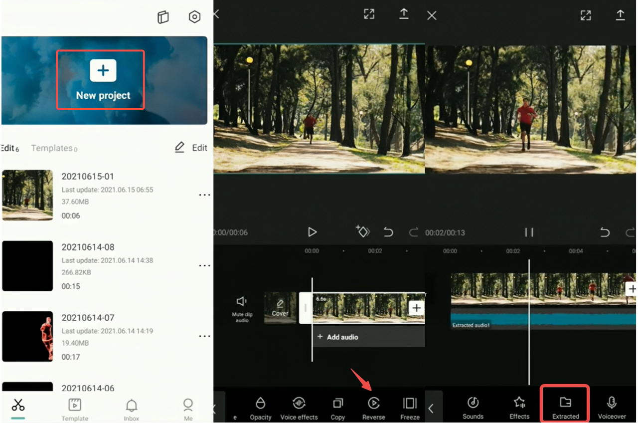 Steps to reverse sound on Android and iPhone of CapCut mobile app