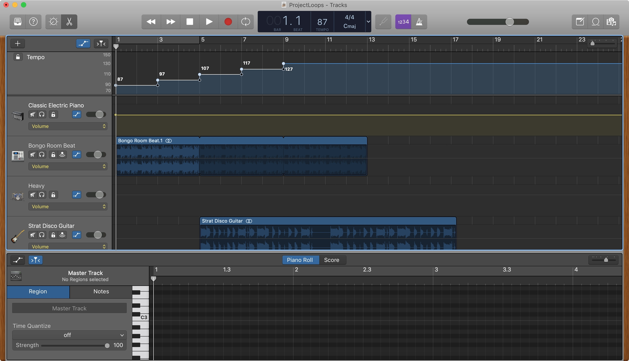 Image showing how to speed up music on GarageBand by adding tempo points