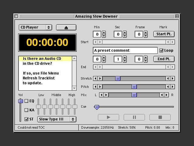 Interface of the Amazing Slow Downer showing the breakdown of the music sections