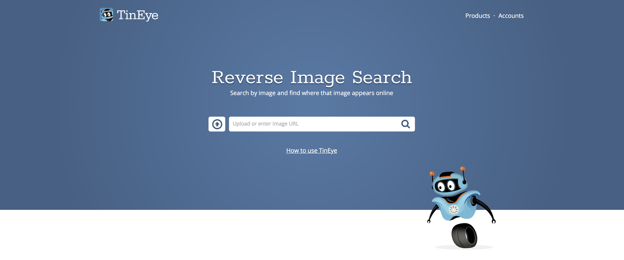 Interface of the TinyEye - an easy-to-use tool to search image video