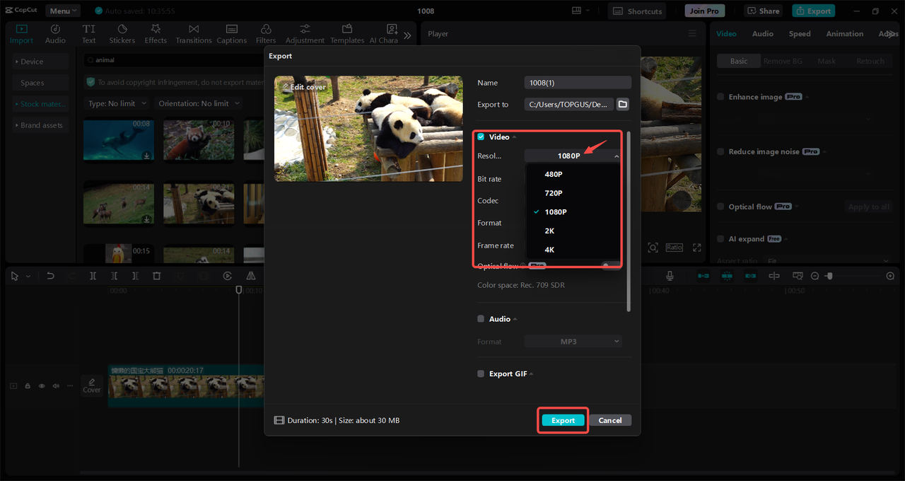 Export and share