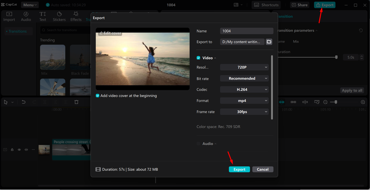 Exporting video from the CapCut desktop video editor