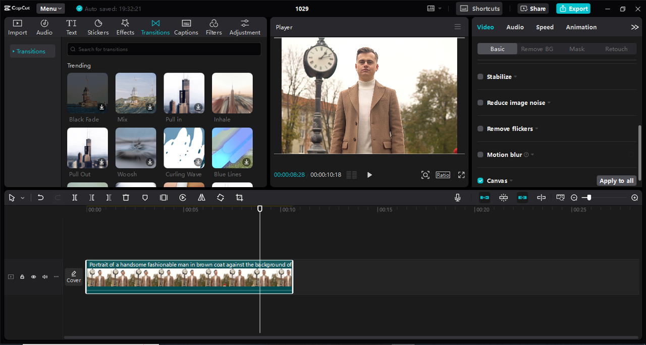 Interface of the CapCut desktop video editor - the excellent tool to make the text glow