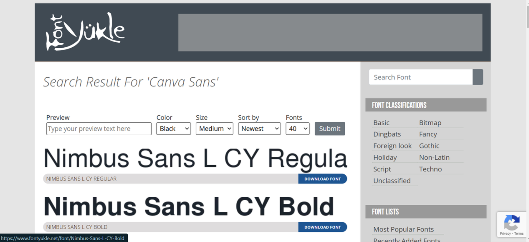 Interface of FontYukle- safe website for getting Canva Sans bold font free downloaded